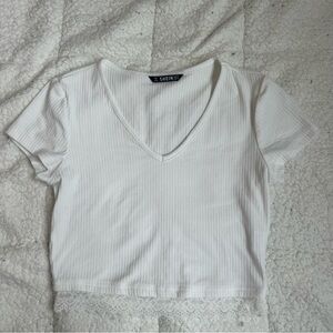 SHEIN White Ribbed Crop T-Shirt with Lace